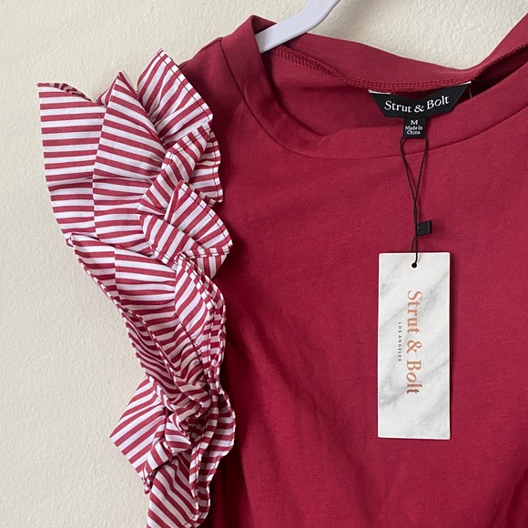 Stylish Ruffle Sleeve Top - Red - Picture 5 of 7